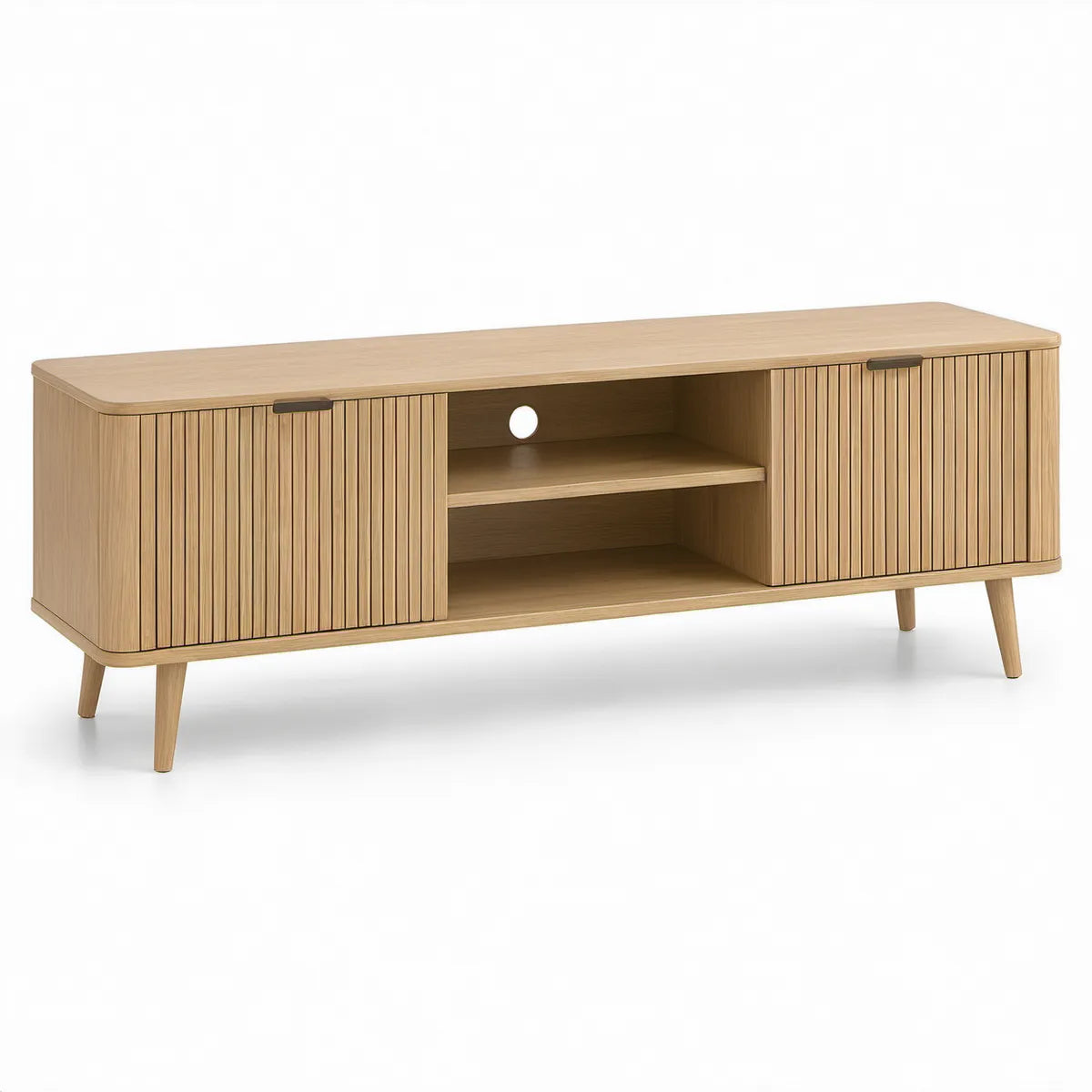 TV stolek z MDF v dekoru přírodního dubu se 2 posuvnými dvířky, 160 × 40 × 55 cm