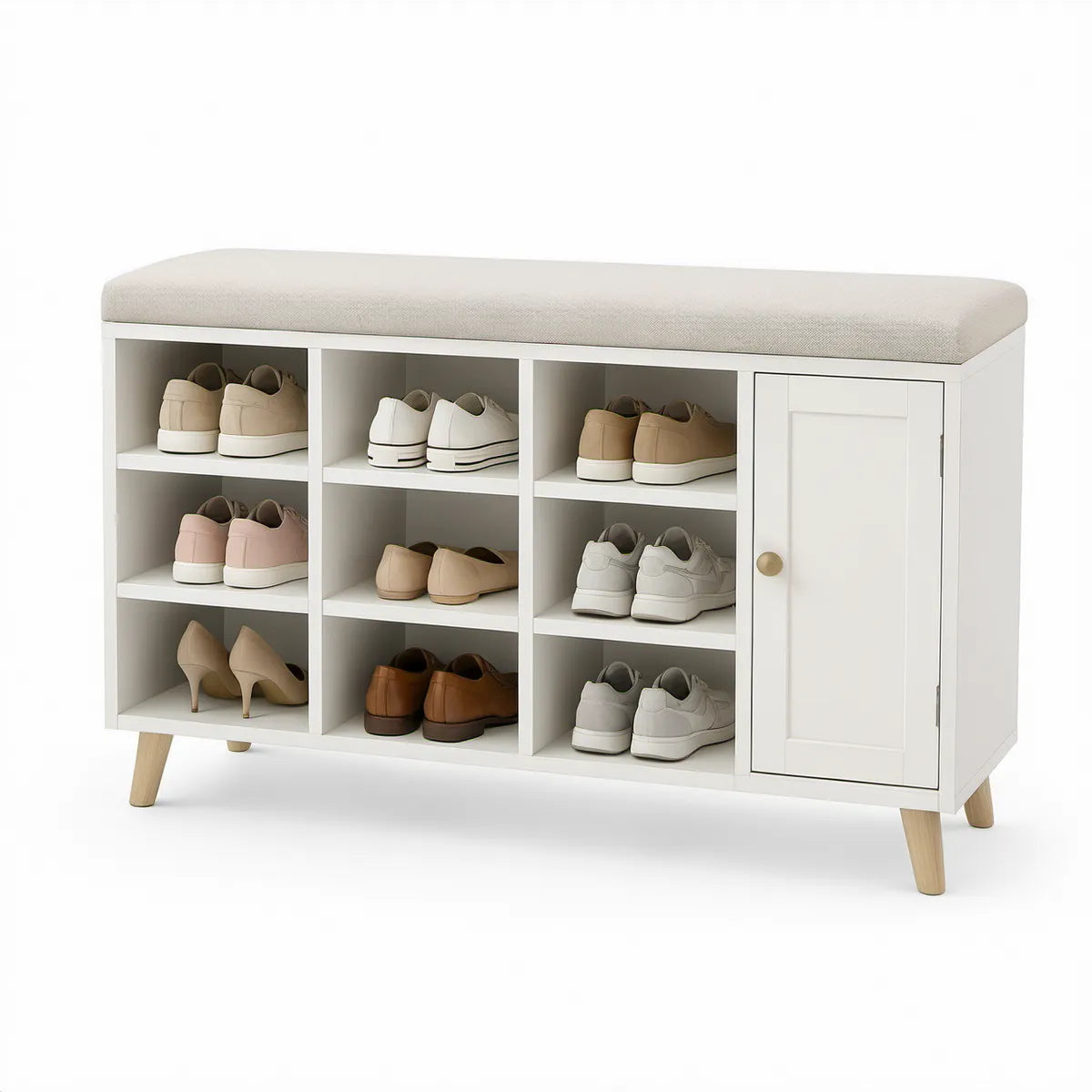 Botník s čalouněným sedákem 120 × 35 × 60 cm Bílá/Přírodní/Béžová, MDF