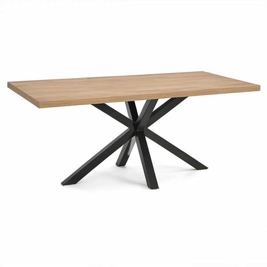 Obdélníkový jídelní stůl 180 × 90 × 75 cm, světlý dub a černá ocel