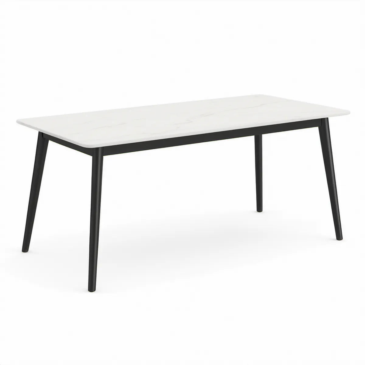 Obdélníkový jídelní stůl 120 × 70 × 75 cm, bílá keramická deska, černé ocelové nohy
