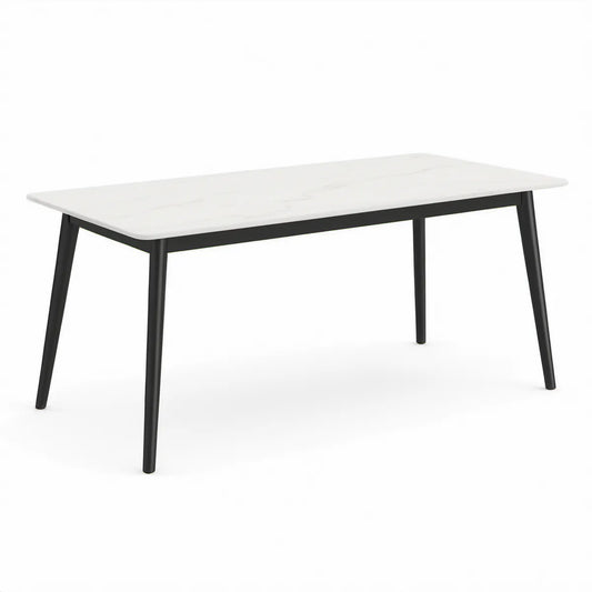 Obdélníkový jídelní stůl 120 × 70 × 75 cm, bílá keramická deska, černé ocelové nohy