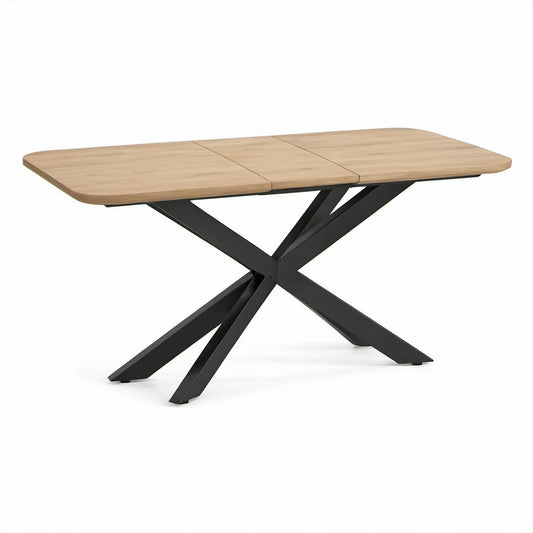 Rozkládací obdélníkový stůl 160–200 × 90 × 76 cm, přírodní dub a černá ocel